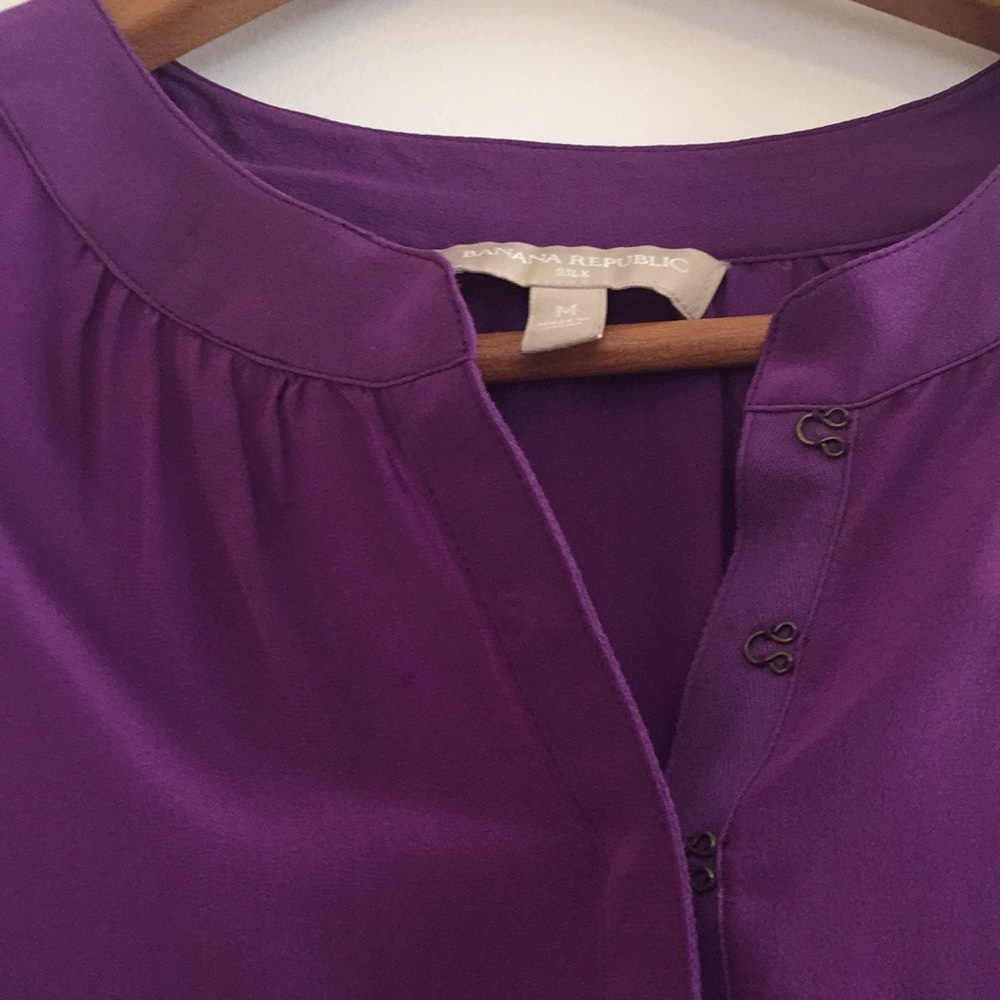 PURPLE Banana Republic Silk Roll Tab Blouse - Picture 5 of 8